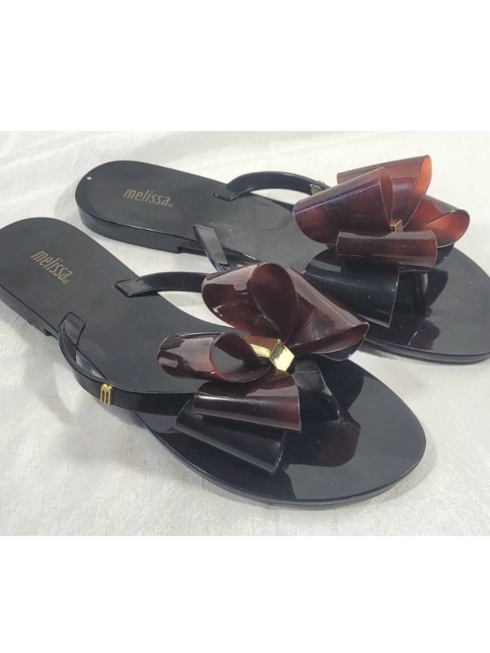 Melissa Black Jelly Bow Sandals with Brown Accent